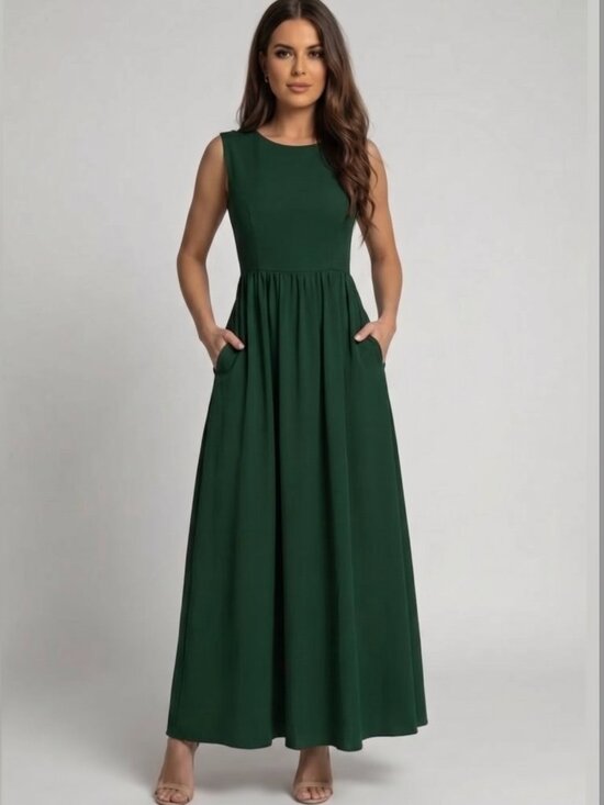 By Design Dresses & Skirts - Gathered-Waist A-Line Maxi Dress With Pockets Green